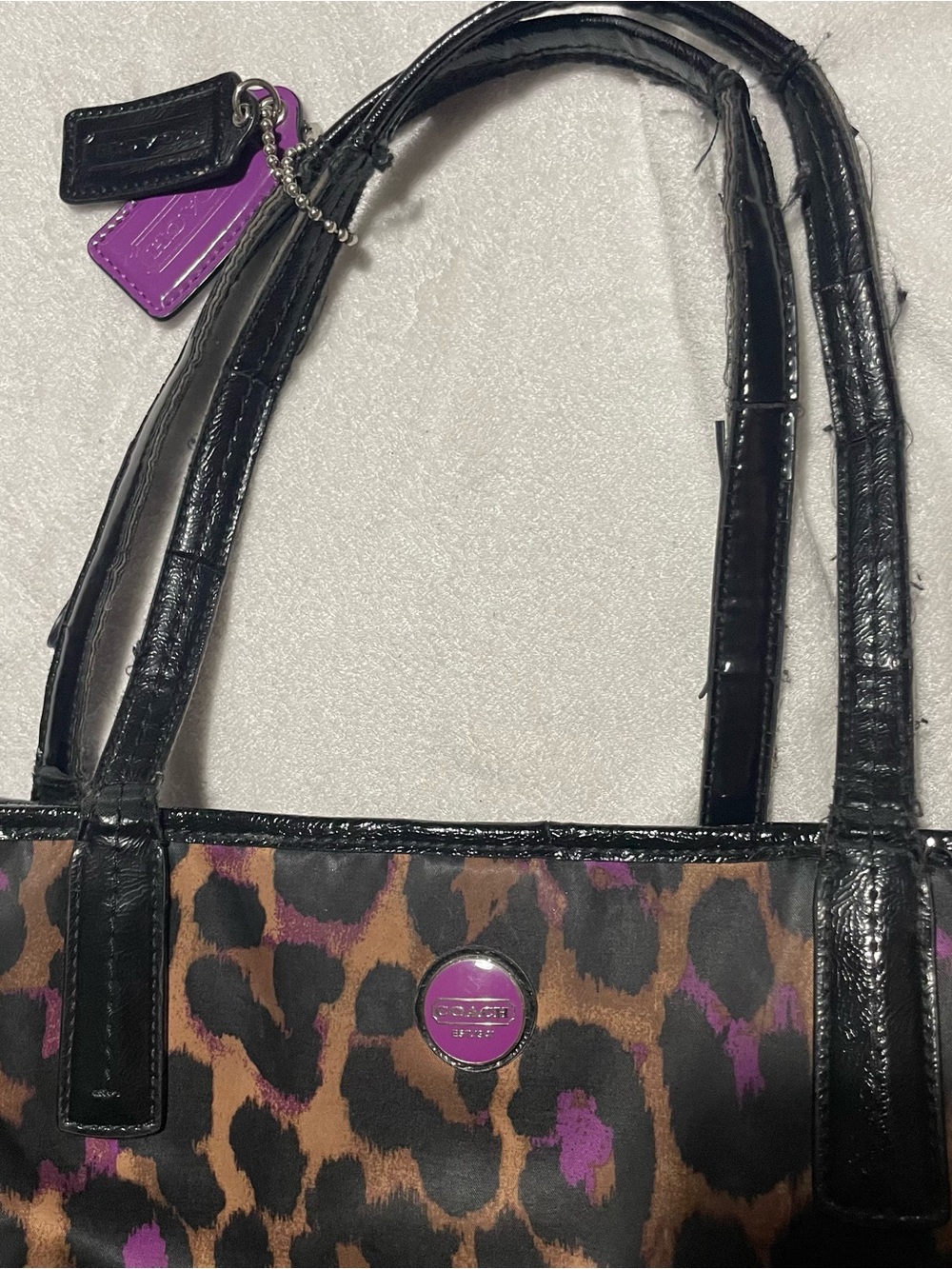 Coach Leopard-Print Brown Purple Black Tote Zip Closure Women Designer Bag - Picture 6 of 8